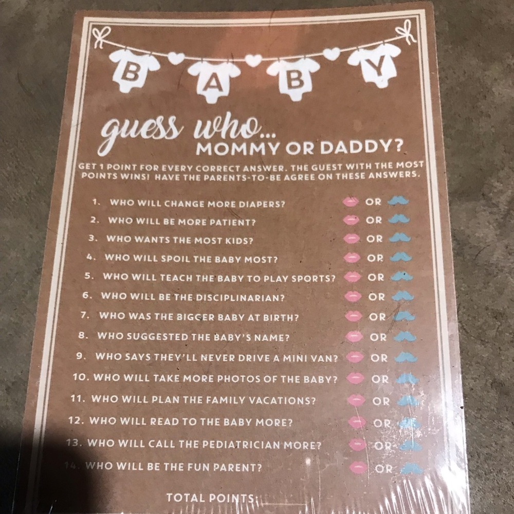 Brand new baby shower game cards